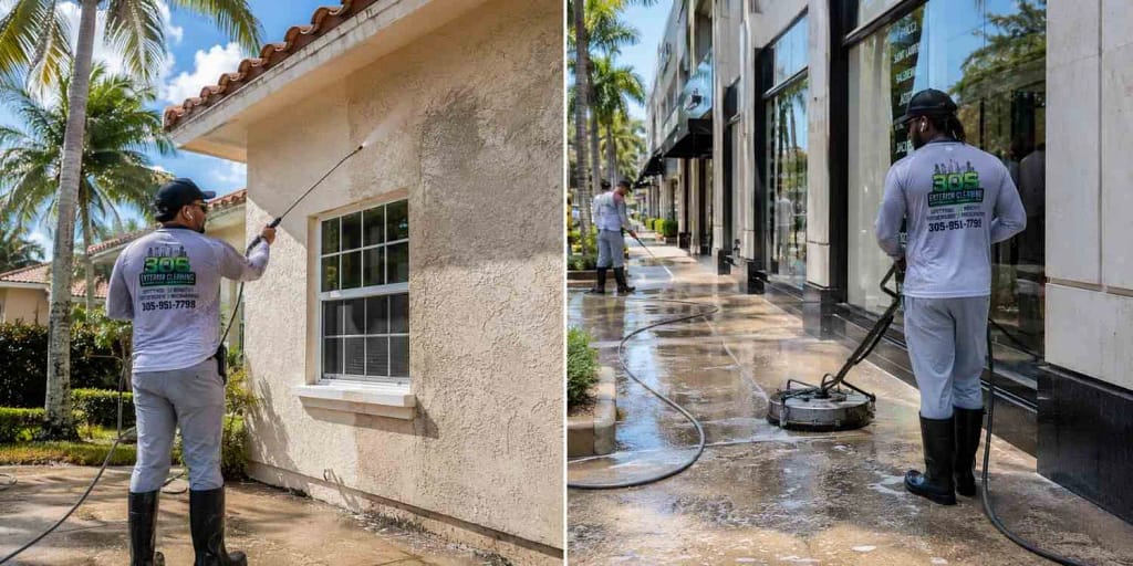 Residential home pressure washing versus commercial storefront cleaning in Miami FL