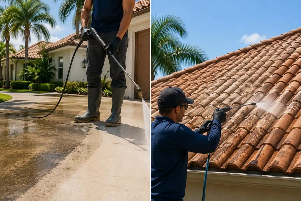 How to Choose the Best Pressure Washing Company in Miami, FL 3 Driveway pressure washing versus roof soft washing in Miami FL
