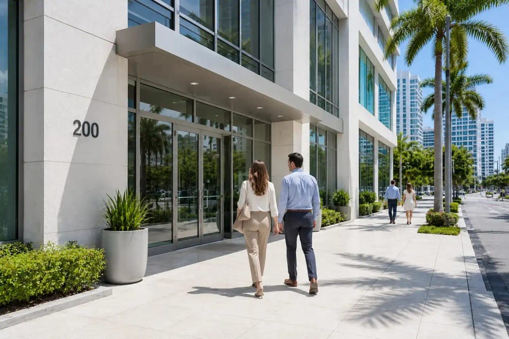 Why Commercial Building Cleaning Is Essential for Businesses in Miami, FL 4 Professional crew cleaning commercial building exterior in Miami FL